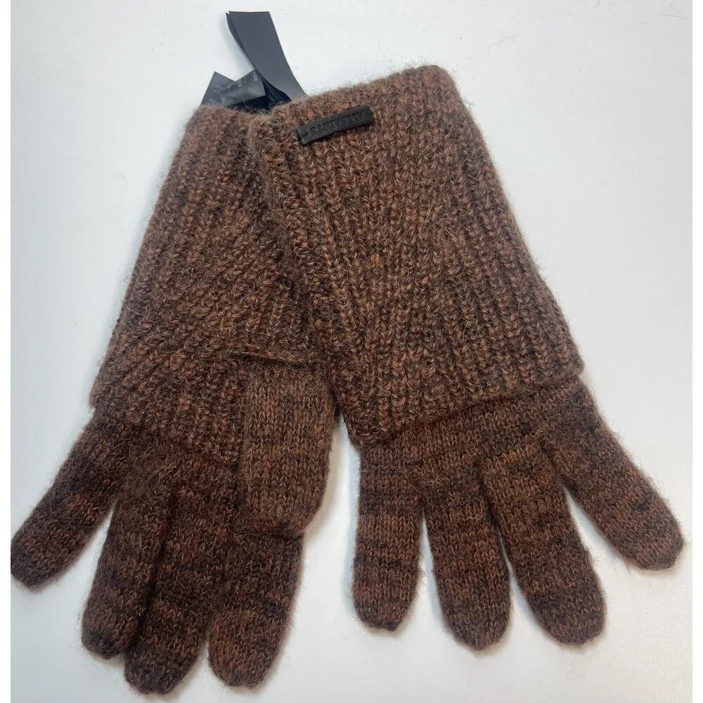 Allsaints Cardigan Cuff Gloves In 2 Tone Brown New